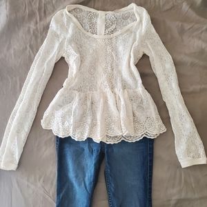 Sheer Lace Button Back Botique Top